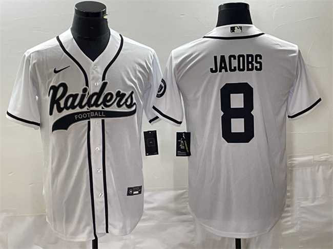 Men%27s Las Vegas Raiders #8 Josh Jacobs White Cool Base Stitched Baseball Jersey->las vegas raiders->NFL Jersey